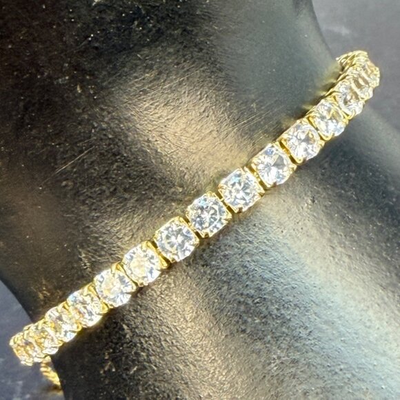 Slider Tennis Bracelet 14K Gold Overlay Adjustable Made with Swarovski Crystals - Picture 10 of 16